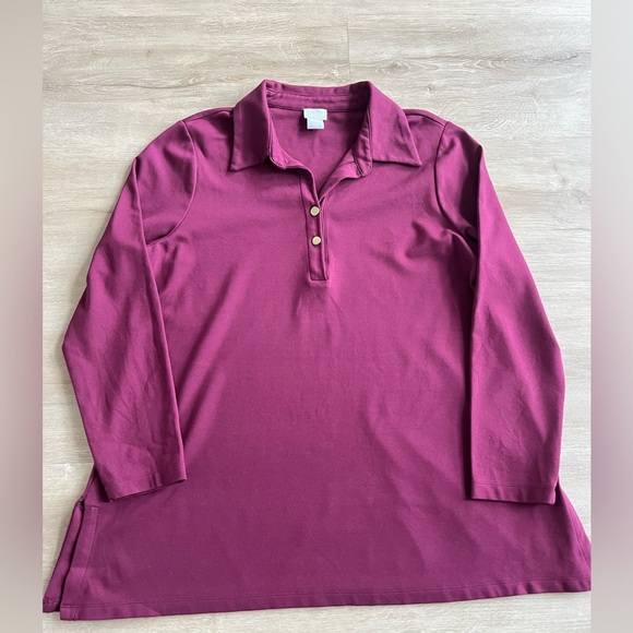 Chico's Ponte Collared Burgundy Tunic Size 2 Large - Picture 2 of 9